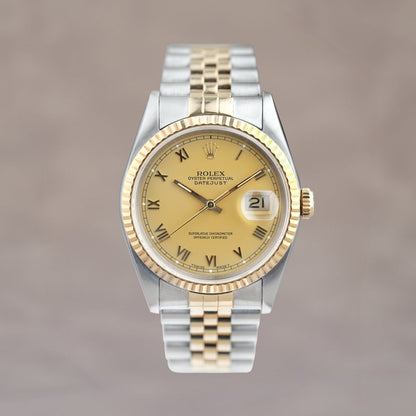 [SOLD] Rolex Datejust 36 Two Tone Yellow Gold Roman Dial 36mm 16233 1991