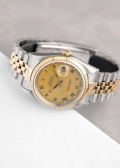 [SOLD] Rolex Datejust 36 Two Tone Yellow Gold Roman Dial 36mm 16233 1991