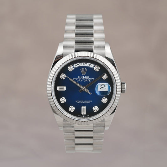 Rolex Day Date White Gold Blue Ombre with Diamonds 36mm 128239 2023