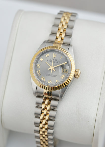 [SOLD] Rolex Datejust 26 Two Tone Yellow Gold Rhodium Roman Dial 26mm 69173 1999