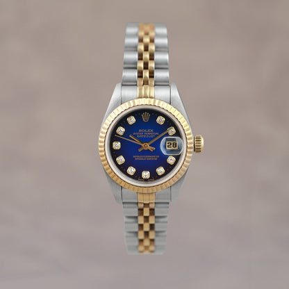 [SOLD] Rolex Datejust 26 Two Tone Yellow Gold Blue Big Diamonds 26mm 69173 1998