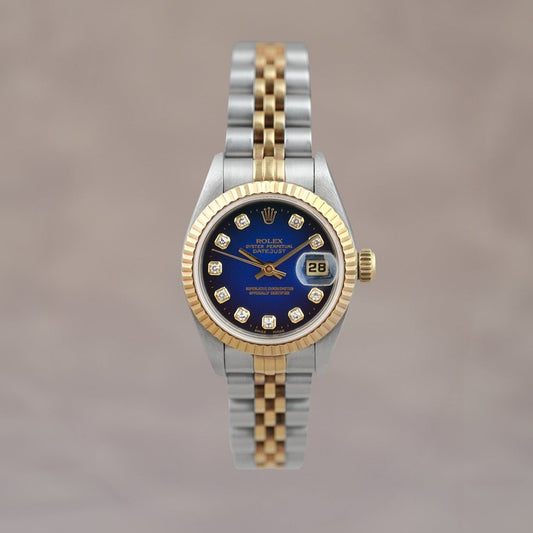 [SOLD] Rolex Datejust 26 Two Tone Yellow Gold Blue Big Diamonds 26mm 69173 1998