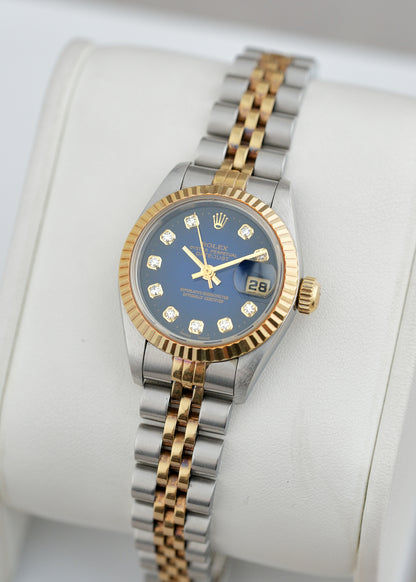 [SOLD] Rolex Datejust 26 Two Tone Yellow Gold Blue Big Diamonds 26mm 69173 1998