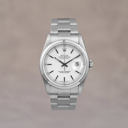 [SOLD] Rolex Datejust 36 White Stick Dial 36mm 16200 1995