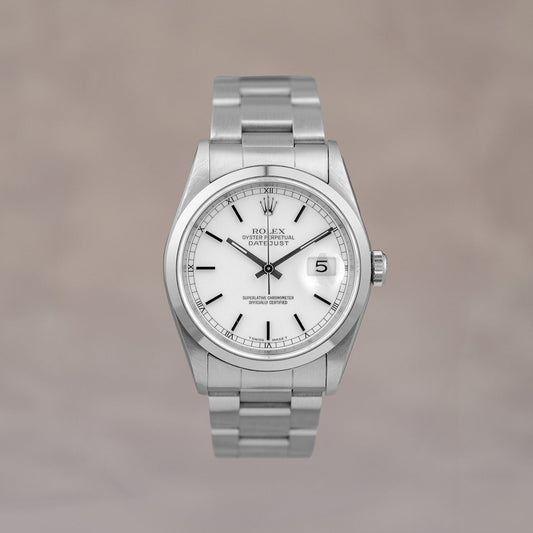 [SOLD] Rolex Datejust 36 White Stick Dial 36mm 16200 1995