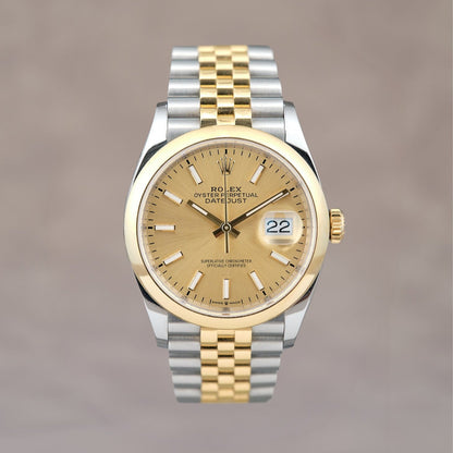 [SOLD] Rolex Datejust 36 Two Tone Yellow Gold Champagne  Stick Dial 36mm 126203 2021