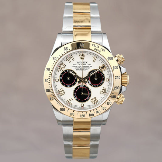 [SOLD] Rolex Daytona Two Tone Yellow Gold Racing  Panda 40mm 116523 2015