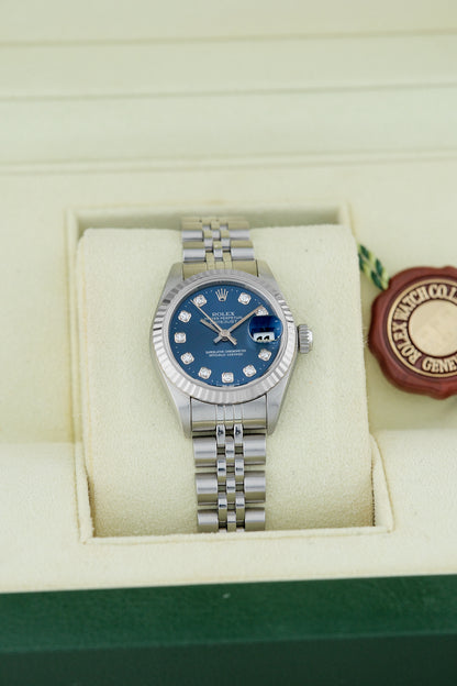 [SOLD] Rolex Datejust 26 Blue Dial with  Big Diamond 26mm  69174 1998