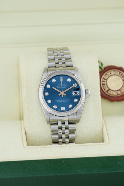 [SOLD] Rolex Datejust  31 Blue Dial with  Big Diamonds 31mm 78274 1999