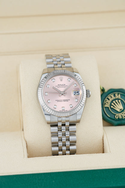 [SOLD] Rolex Datejust 31 Salmon  Pink with Big Diamonds 31mm  178274 2016