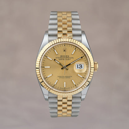 Rolex Datejust 36 Two  Tone Yellow Gold  Champagne Stick Dial 36mm 126233  2020