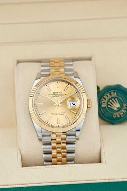 Rolex Datejust 36 Two  Tone Yellow Gold  Champagne Stick Dial 36mm 126233  2020