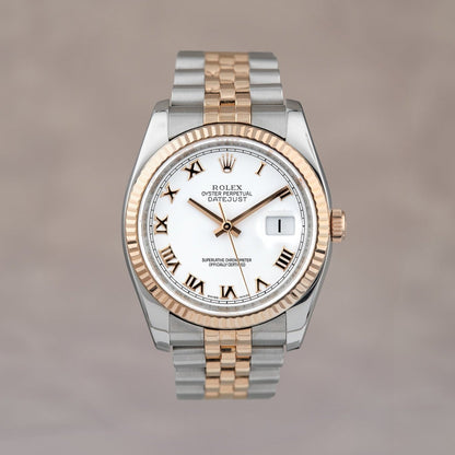 [SOLD] Rolex Datejust 36 Two  Tone Rose Gold White Roman Dial 36mm  116231 2010