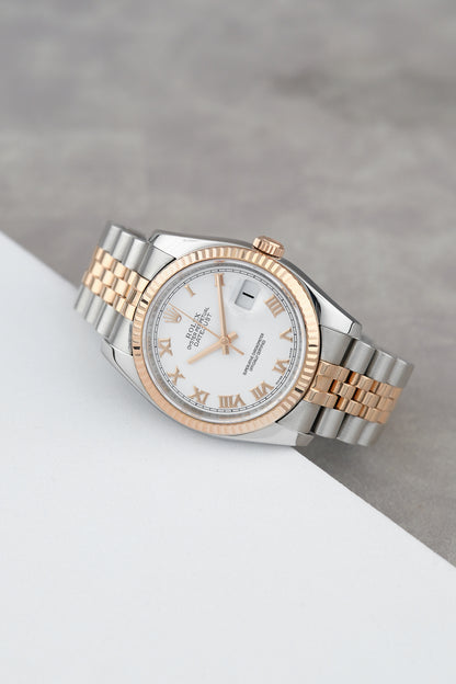 [SOLD] Rolex Datejust 36 Two  Tone Rose Gold White Roman Dial 36mm  116231 2010