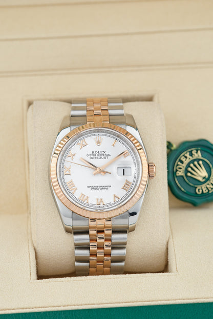 [SOLD] Rolex Datejust 36 Two  Tone Rose Gold White Roman Dial 36mm  116231 2010