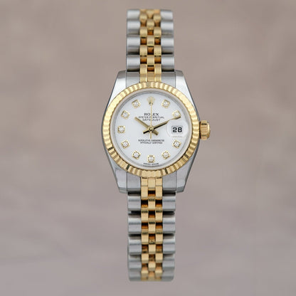 [SOLD] Rolex Datejust 26 Two Tone Yellow Gold  White Diamonds 26mm 179173  2015