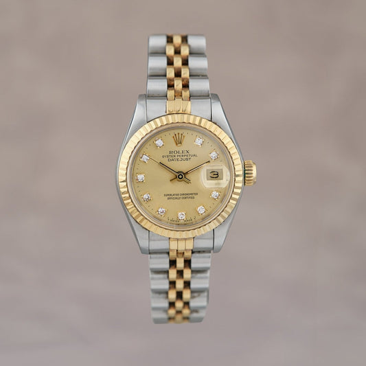 [SOLD] Rolex Datejust 26  Two  Tone Yellow Gold  Champagne Diamonds 26mm 69173 1988