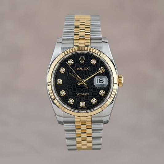 Rolex Datejust 36 Two Tone Yellow Gold Black Anniversary with Diamond 116233 2010