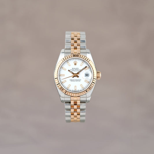 Rolex Datejust 26 Two Tone Rose Gold White Stick Dial 179171 2011