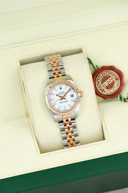 Rolex Datejust 26 Two Tone Rose Gold White Stick Dial 179171 2011