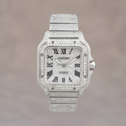 [SOLD] Cartier Santos De Cartier Iced Out Diamonds 40mm 4072 2022