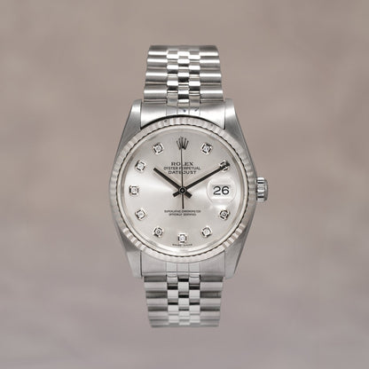 Rolex Datejust 36 Big Diamonds Anniversary Silver Dial 36mm 16234G 2004