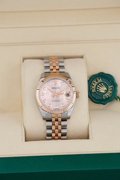 [SOLD] Rolex Datejust 31 Two Tone Rose Gold Anniversary Salmon Pink Big Diamonds 31mm 178271 2016