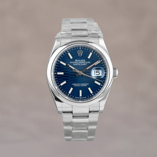 Rolex Datejust 36 Blue Motif Stick Dial Smooth Oyster 36mm 126200 2023